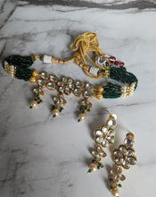 Load image into Gallery viewer, Lodhi Beaded Earring &amp; Necklace Set in Green
