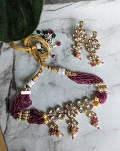 Load image into Gallery viewer, Lodhi Beaded Earring &amp; Necklace Set in Red