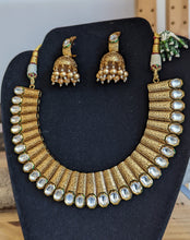 Load image into Gallery viewer, Devi Matte Gold Necklace &amp; Jhumki Earrings Set
