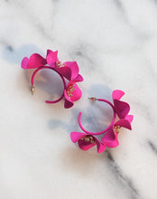 Load image into Gallery viewer, Gulab Floral Hoop Earrings in Hot Pink