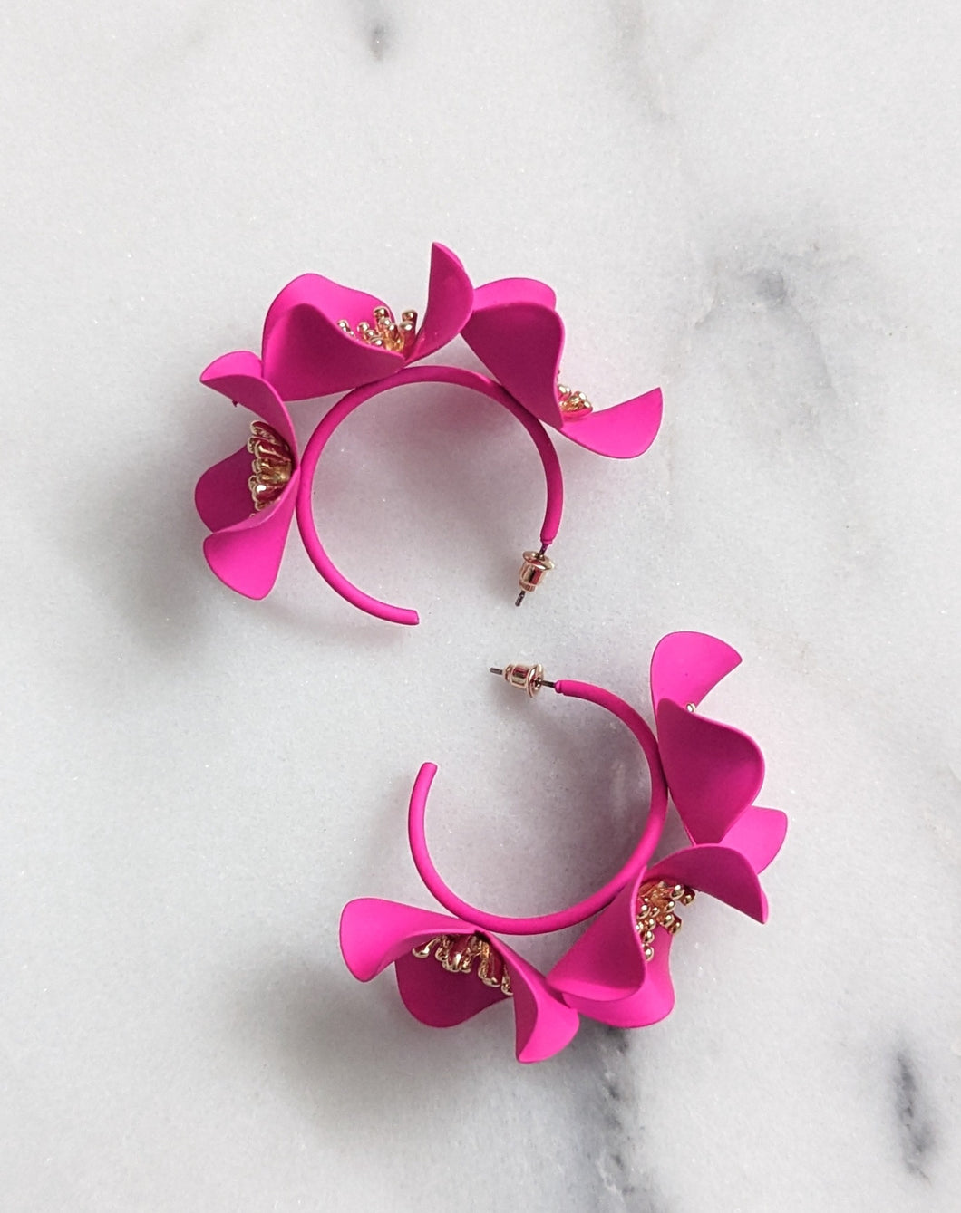 Gulab Floral Hoop Earrings in Hot Pink