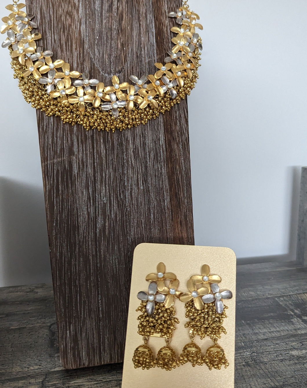 Shalimar Two-Tone Necklace & Jhumki Earrings Set