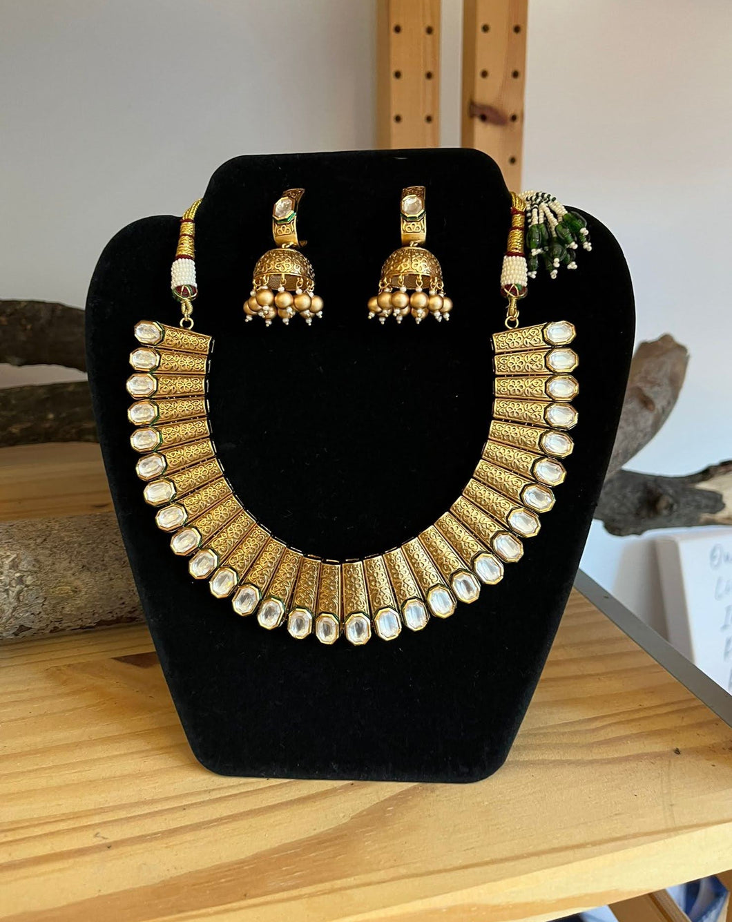 Devi Matte Gold Necklace & Jhumki Earrings Set